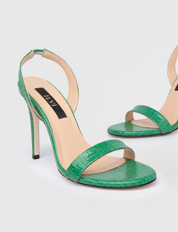 Barclay Green Leather Crocodile Women's Heeled Sandal