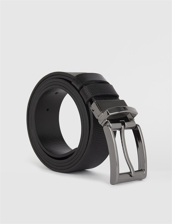 Batair Black Leather Printed Men's Belt