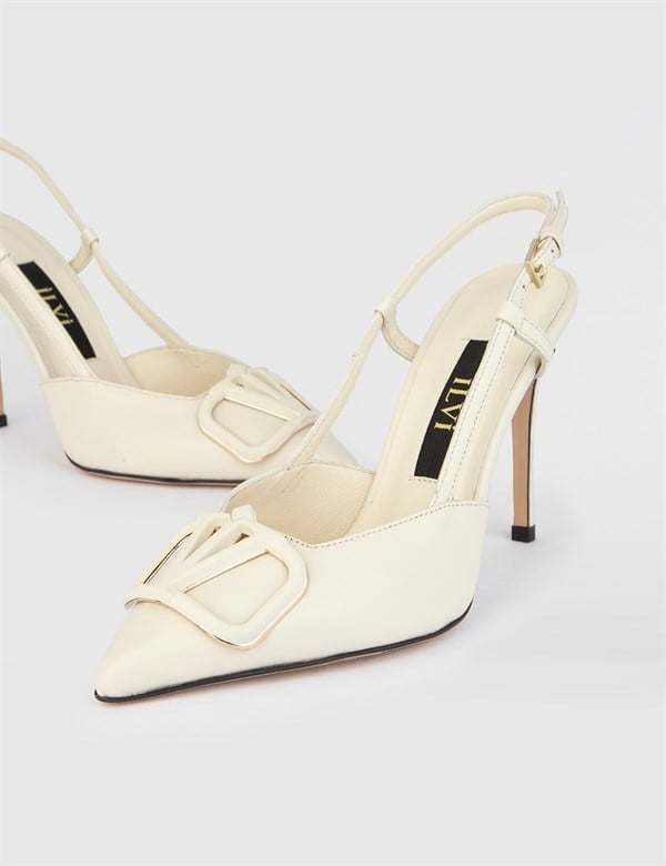 Heli Cream Leather Women's Heeled Sandal