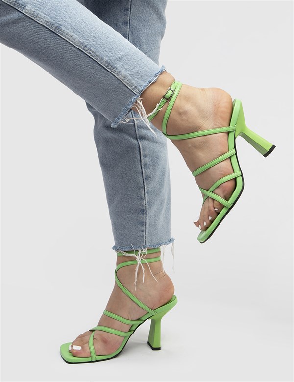 Janika Green Leather Women's Heeled Sandal