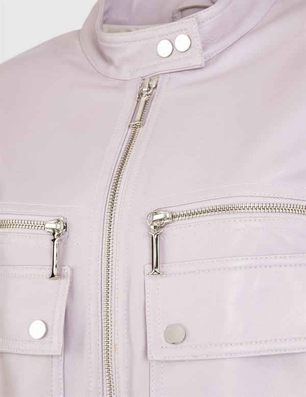 Lodur Lilac Leather Women's Bomber Jacket