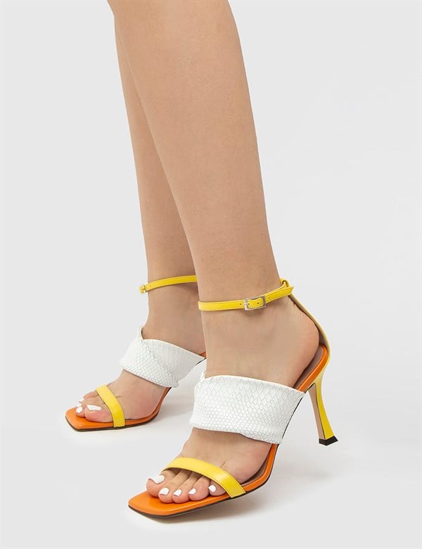 Nolae Yellow-White Leather Women's Heeled Sandal