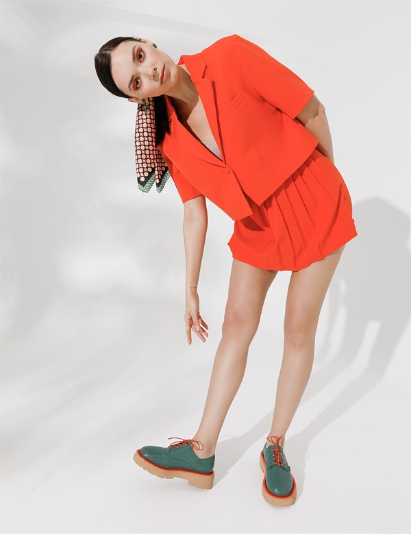 Raimo Hakiki Deri Kadın Turuncu Yeşil Oxford Ayakkabı