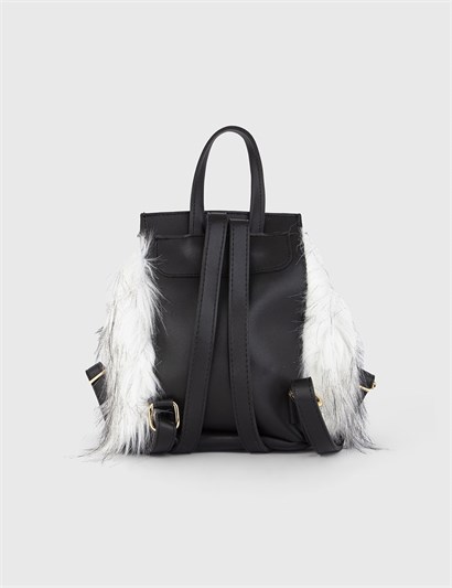 Alejo White Women's Backpack with Black Fur