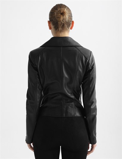 Aliane Black Leather Women's Biker Jacket