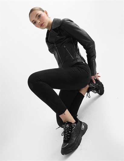 Aliane Black Leather Women's Biker Jacket