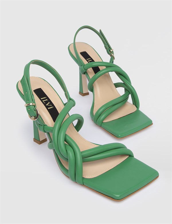 Alpine Green Leather Women's Heeled Sandal