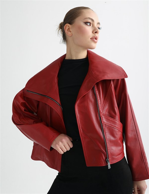 Antonin Hakiki Deri Kadın Kırmızı Ceket
