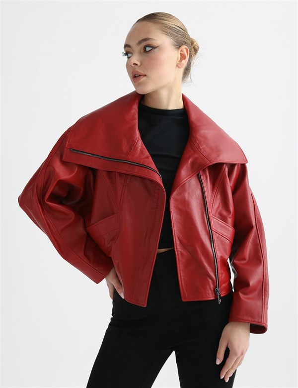 Antonin Hakiki Deri Kadın Kırmızı Ceket