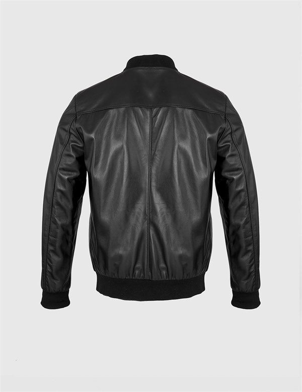 Asdis Black Leather Men's Bomber Jacket
