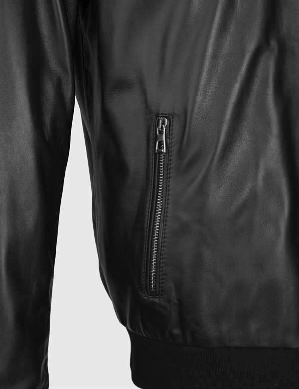 Asdis Black Leather Men's Bomber Jacket