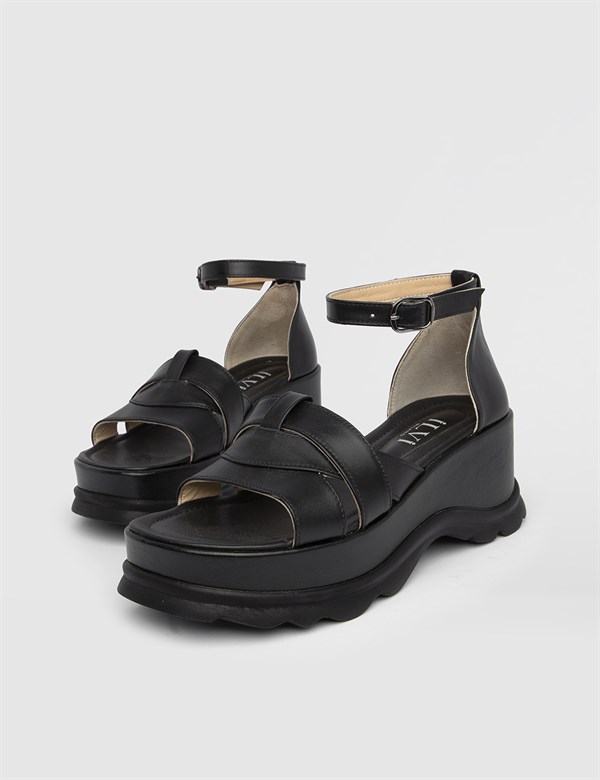 Asel Black Leather Women's Sandal