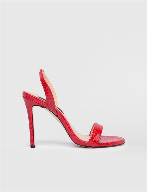 Barclay Red Leather Crocodile Women's Heeled Sandal
