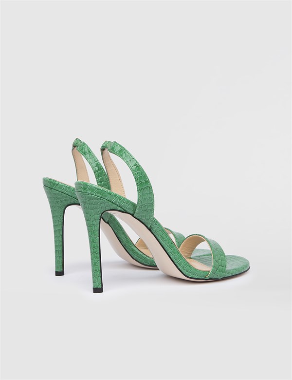 Barclay Green Leather Crocodile Women's Heeled Sandal