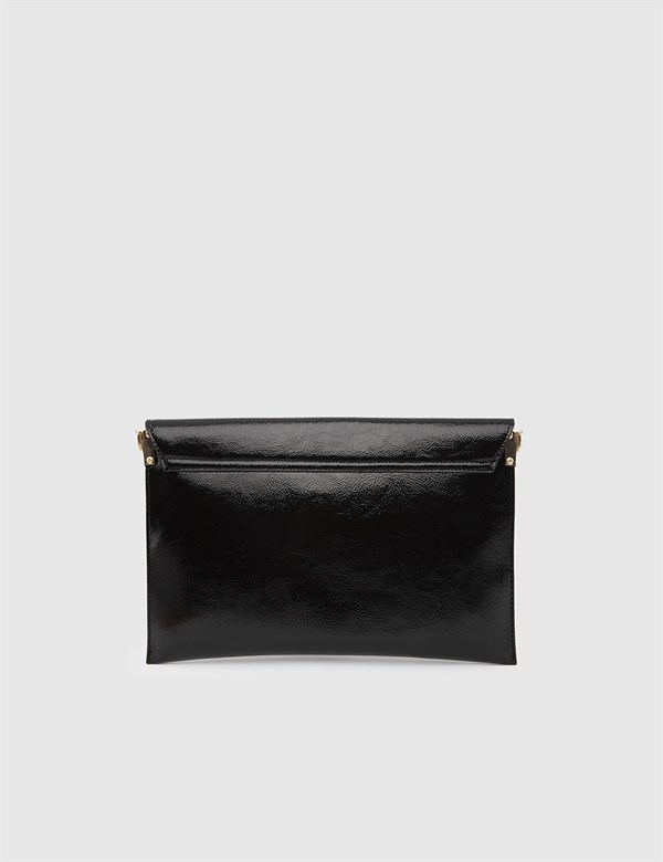 Basel Wrinkled Glossy Black Women's Handbag