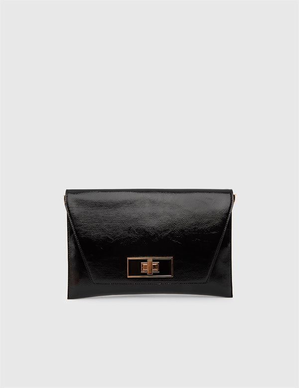 Basel Wrinkled Glossy Black Women's Handbag