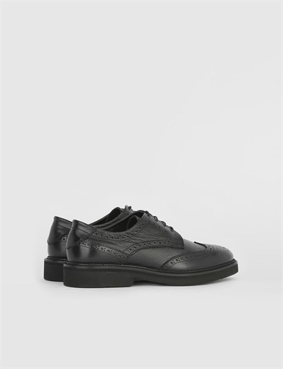 Bels Black Leather Men's Classic Shoe with Fur