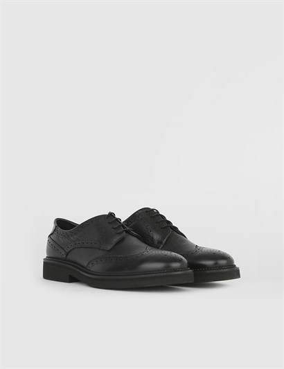 Bels Black Leather Men's Classic Shoe with Fur