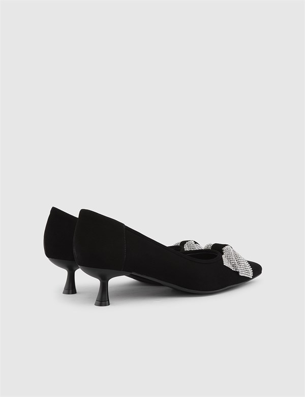 Byron Hakiki Süet Deri Kadın Siyah Topuklu Ayakkabı