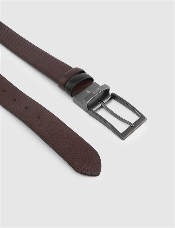 Cadiz Black Leather-Brown Print Men's Belt