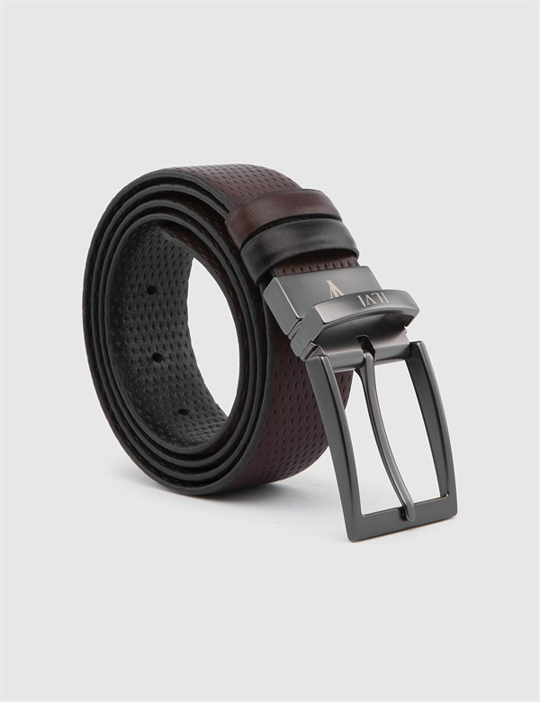 Cadiz Black Leather-Brown Print Men's Belt