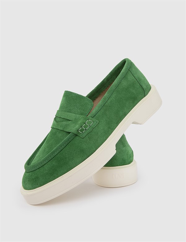 Cian Green Suede Leather Women's Moccasin