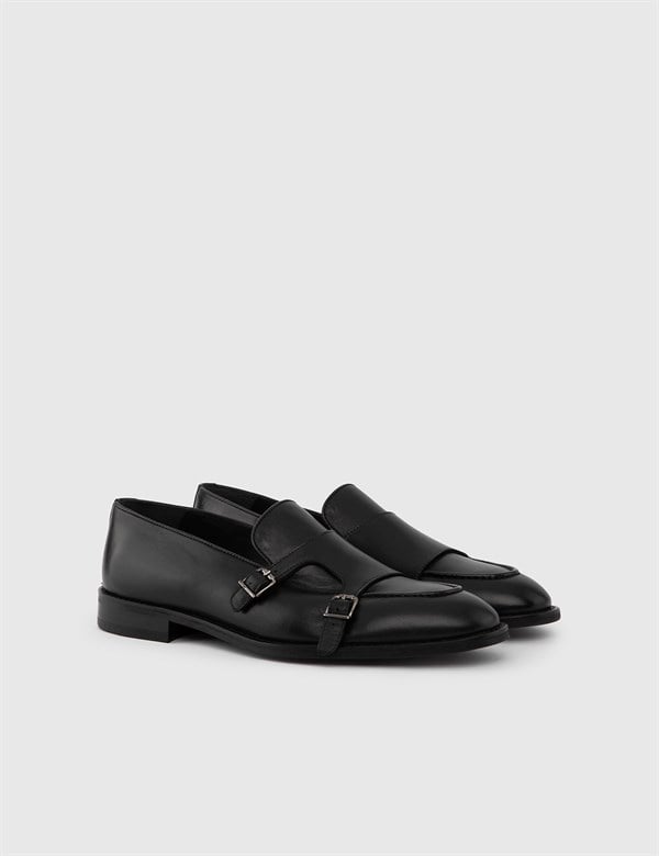 Craig Black Leather Men's Monk Shoe