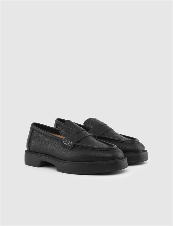 Denra Black Floater Leather Women's Loafer