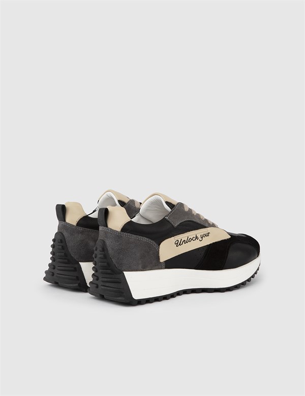 Diogo Black-Grey Suede Leather Women's Sneaker
