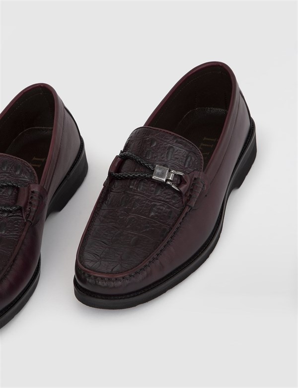 Fae Burgundy Leather Men's Loafer with Print