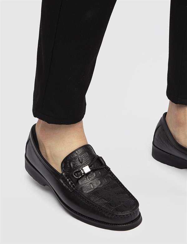 Fae Black Leather Men's Loafer with Print