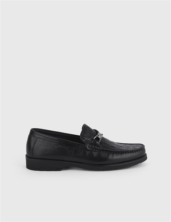 Fae Black Leather Men's Loafer with Print