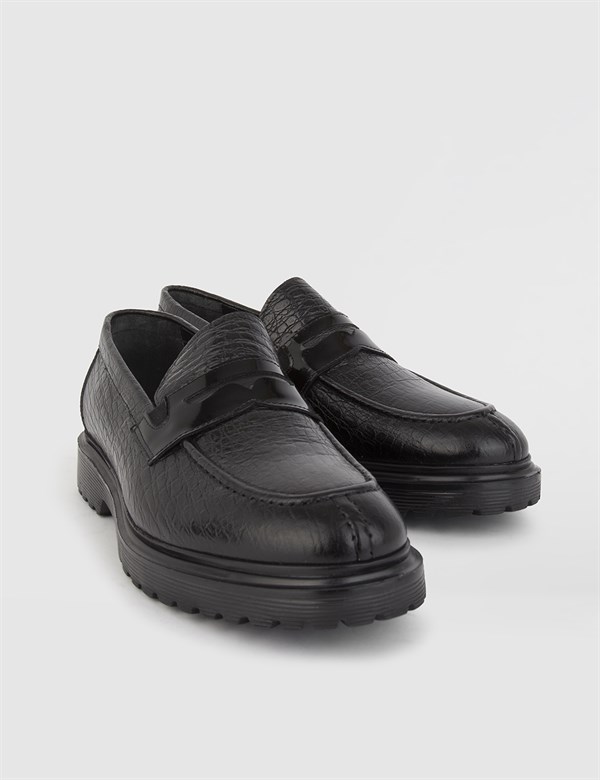 Feline Hakiki Kroko Deri Erkek Siyah Günlük Ayakkabı