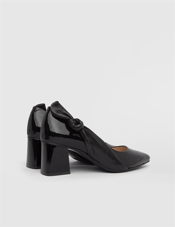 Filip Hakiki Rugan Deri Kadın Siyah Topuklu Ayakkabı