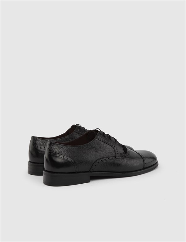 Funchal Hakiki Bufalo Geyik Deri Erkek Siyah Klasik Ayakkabı