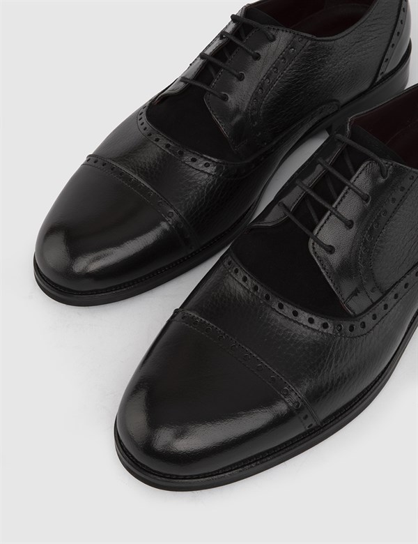 Funchal Hakiki Bufalo Geyik Deri Erkek Siyah Klasik Ayakkabı