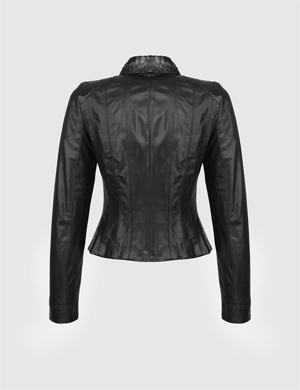 Gandia Black Women's Snake Leather Jacket
