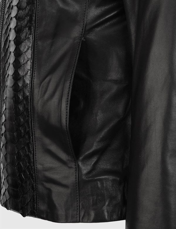 Gandia Black Women's Snake Leather Jacket