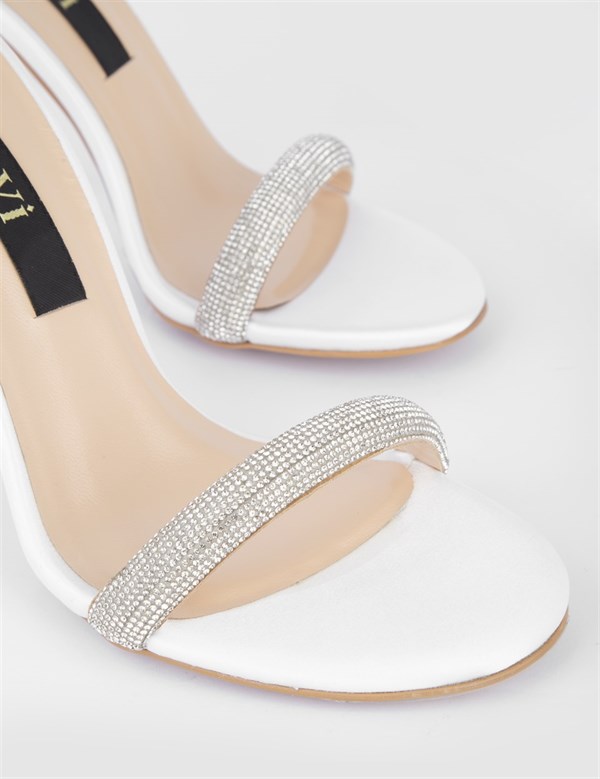 Greco White Satin Women's Heeled Sandal