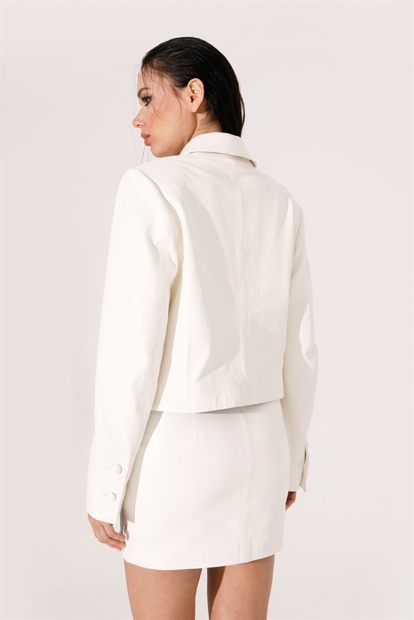 Guyane Hakiki Deri Kadın Beyaz Ceket