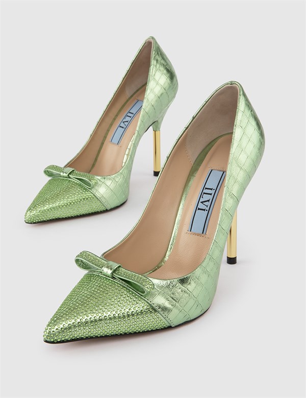 Happi Mint Green Leather Crocodile Women's Stiletto