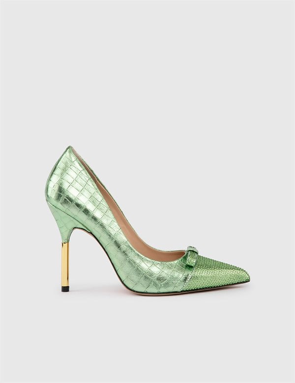 Happi Mint Green Leather Crocodile Women's Stiletto