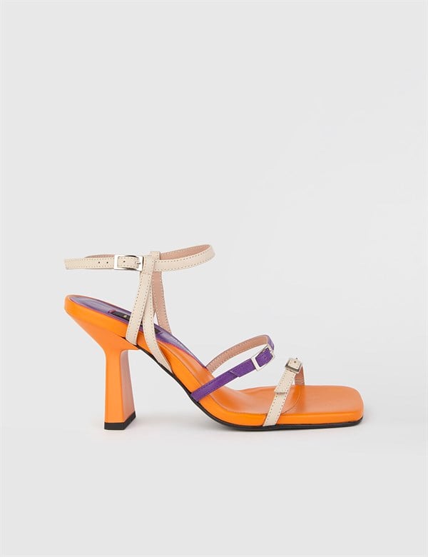 Helmi Orange Leather Women's Heeled Sandal