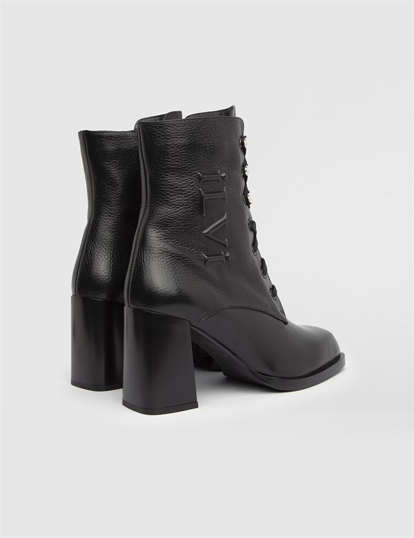 Issa Black Floater Leather Women's Heeled Boot