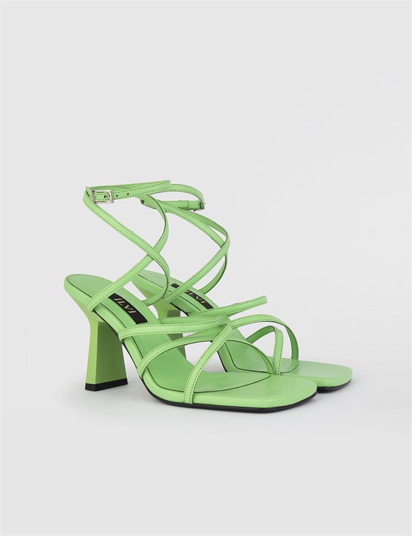Janika Green Leather Women's Heeled Sandal