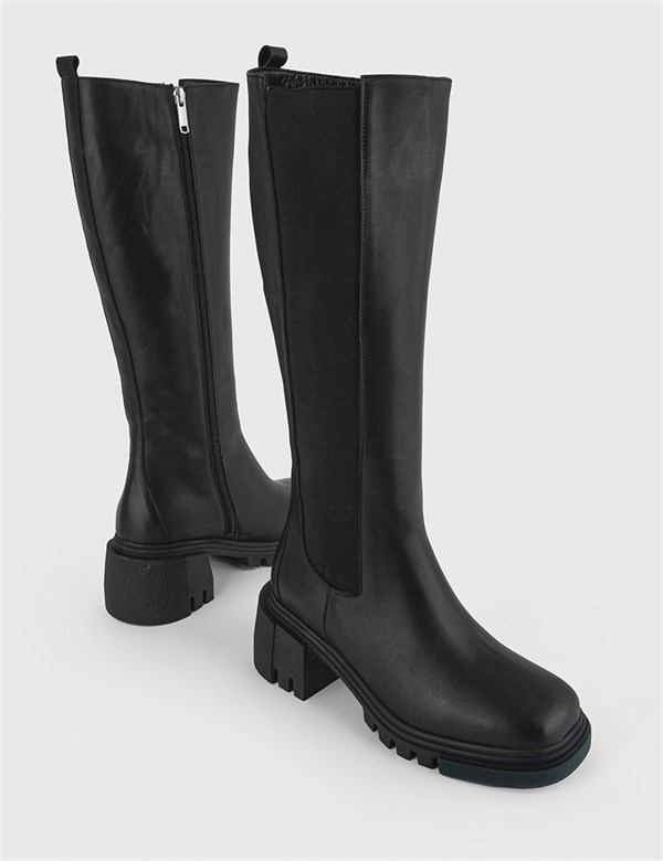 Jorge Hakiki Deri Kadın Siyah Topuklu Çizme