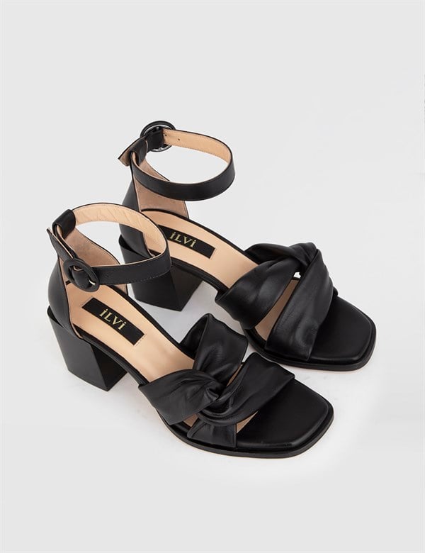 Kalle Black Leather Women's Heeled Sandal