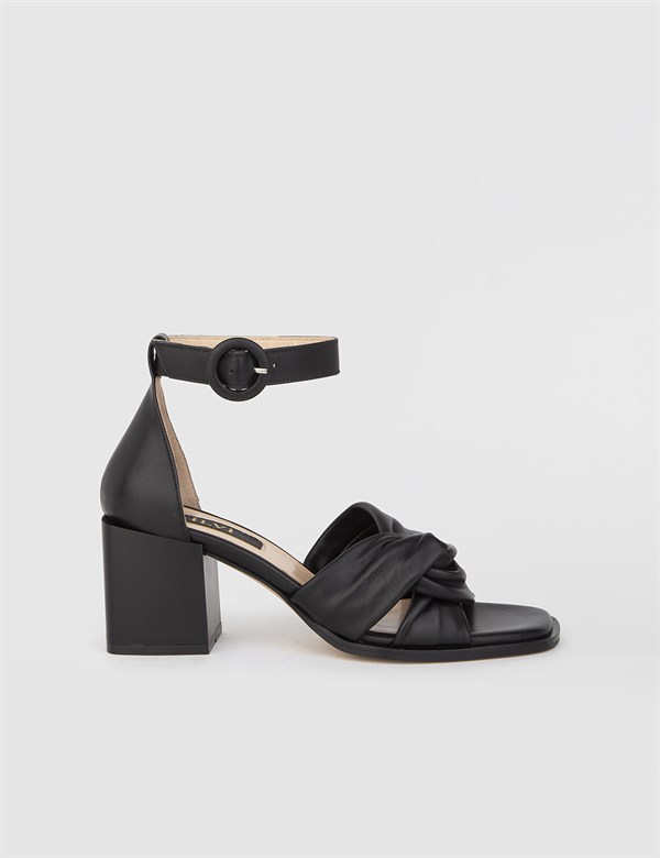 Kalle Black Leather Women's Heeled Sandal