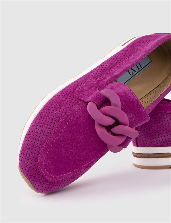 Kepong Fuchsia Suede Leather Women's Loafer
