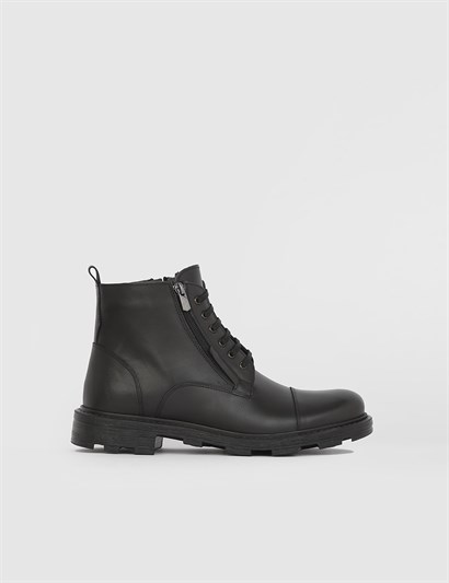 Kerri Black Leather Men's Boot with Fur